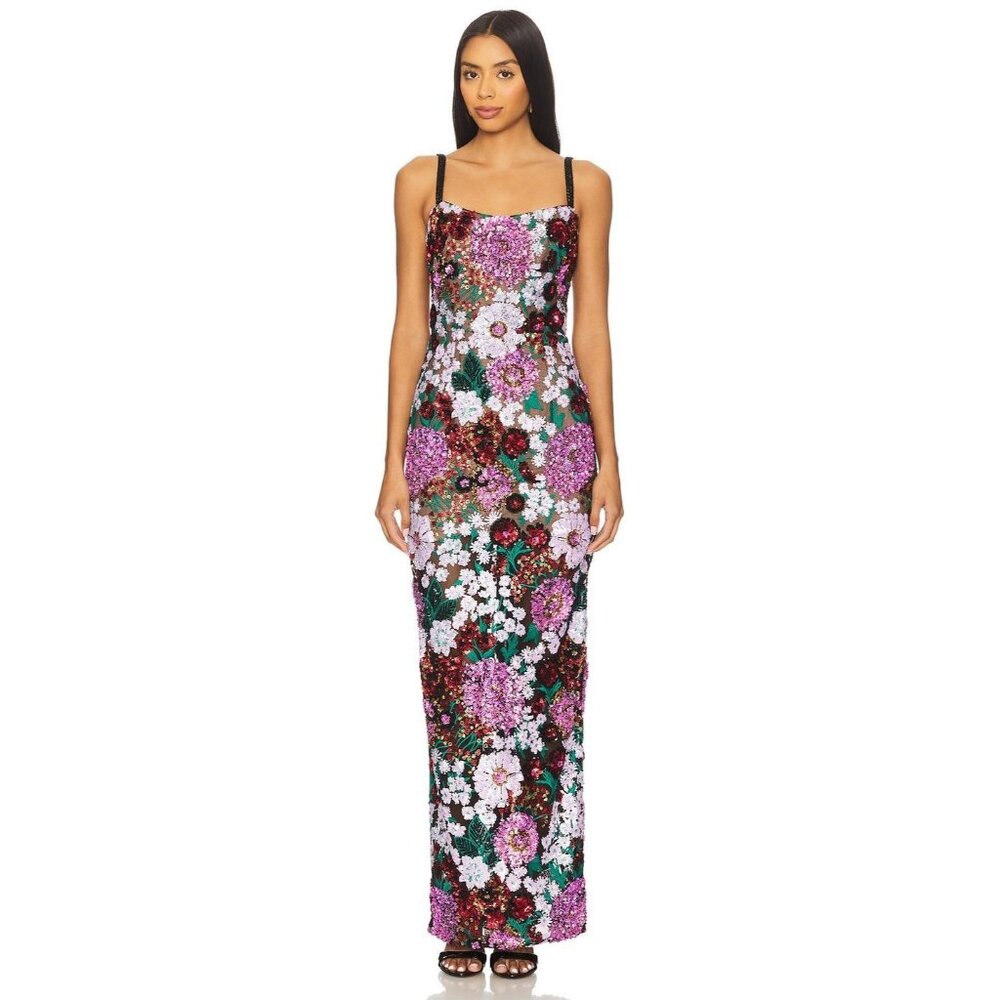 Bronx and Banco Multicolor Sequin Floral Maxi Dress - Pink, Green, White, Red